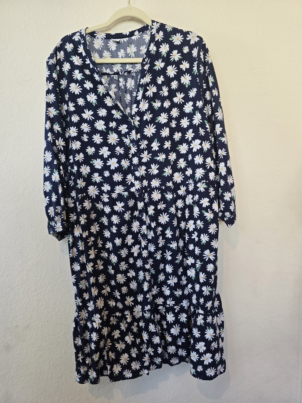 Old Navy Navy and White Daisy Print Mid Sleeve Button Dress Sz 2XL